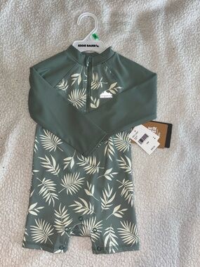 Eddie Bauer Olive Green & Cream Palm-Print Baby Swim Rash Guard 18 months